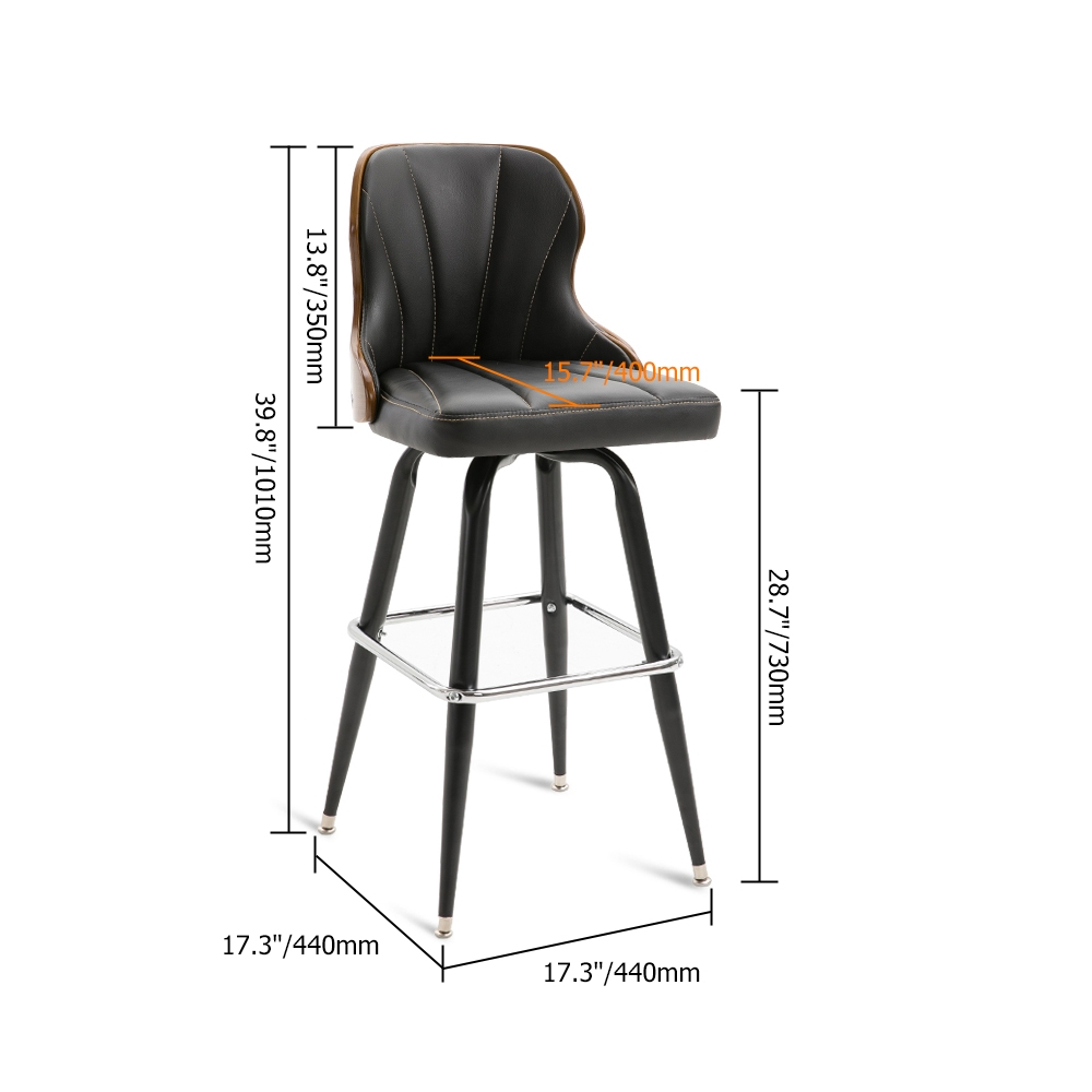 Modern Rotatable 29" Upholstered Black PU Leather Bar Stool window image