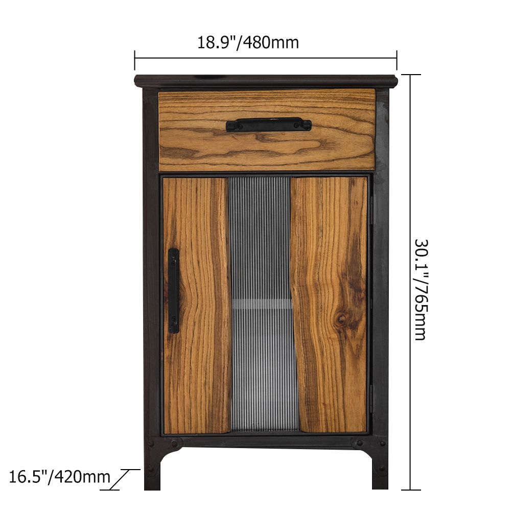 Industrial Loft Black Cabinet Wood Glass Door and Metal Frame with Storage 30" in Height window image