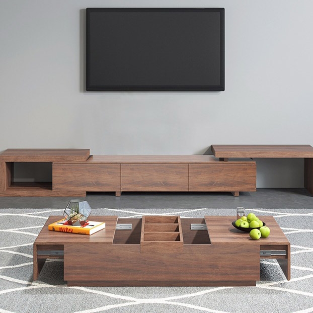 Coffee Table with Storage Wood Coffee Table with Tray Rectangular Coffee Table Mid-Century Walnut Accent Table window image