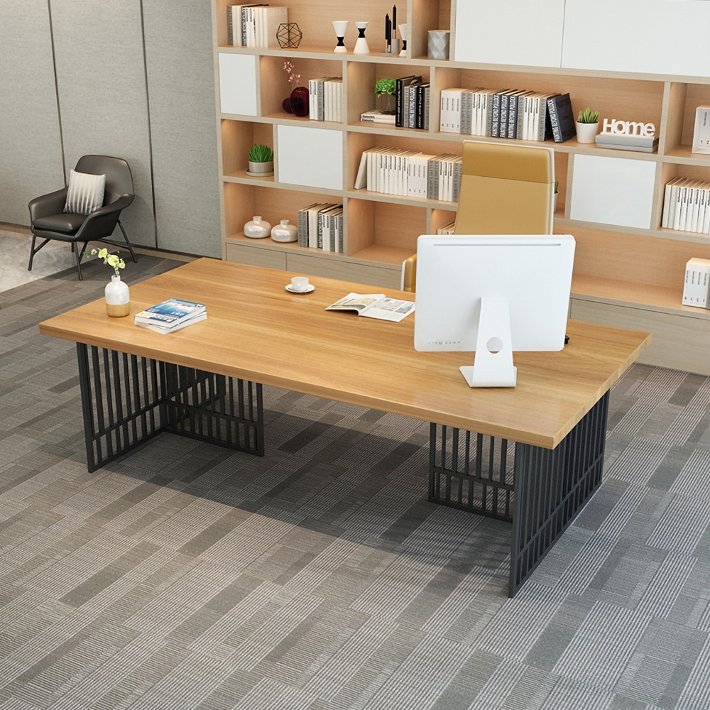 55" Solid Wood Writing Desk Rectangular Office Desk Metal Frame window image