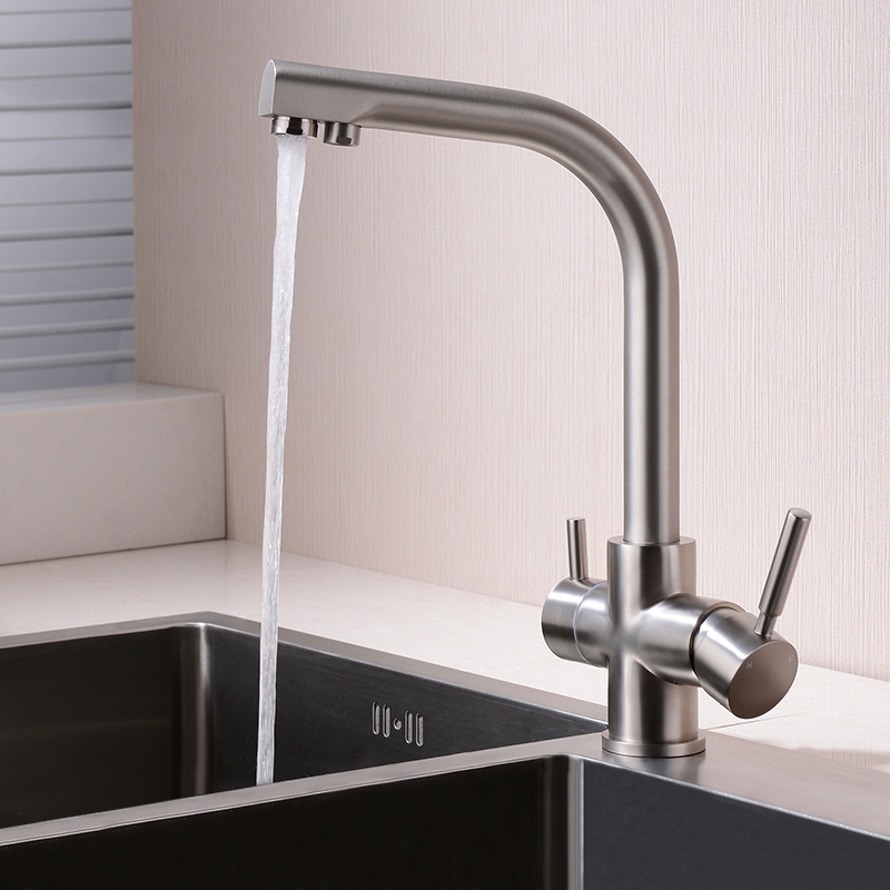 Brewst Modern Brushed Nickel 2-Handle Kitchen Sink Faucet with Filtered Water Spout Solid Brass window image