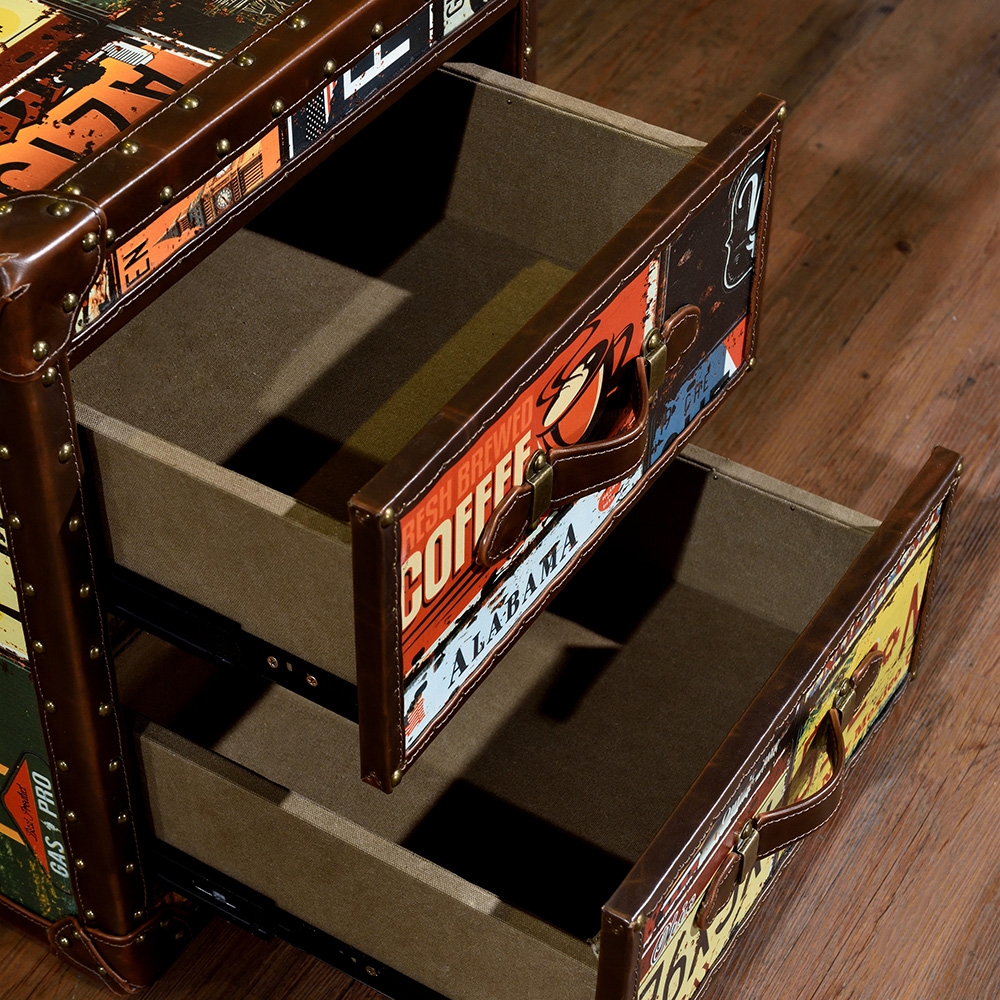 Modern Rectangular End Table with Drawers Side Table window image