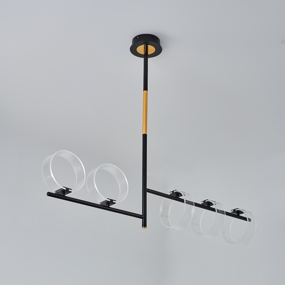 Linear LED Acrylic Island Pedant Light Black and Gold 5 Light Modern window image