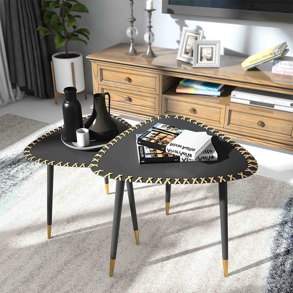 Modern Black Coffee Table Piece-of-2 Steel Tabletop window image