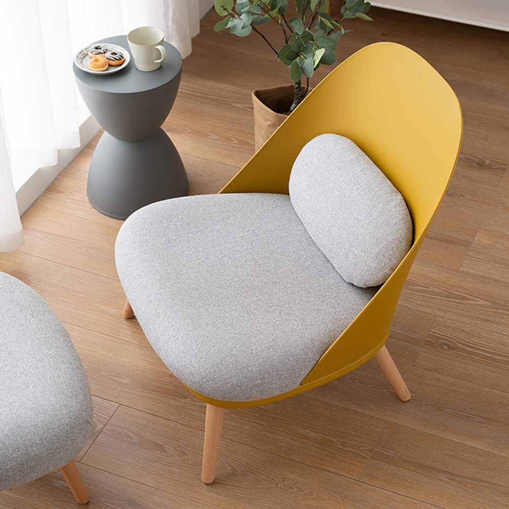 Modern Upholstered Blue Accent Side Chair with Wooden Legs window image