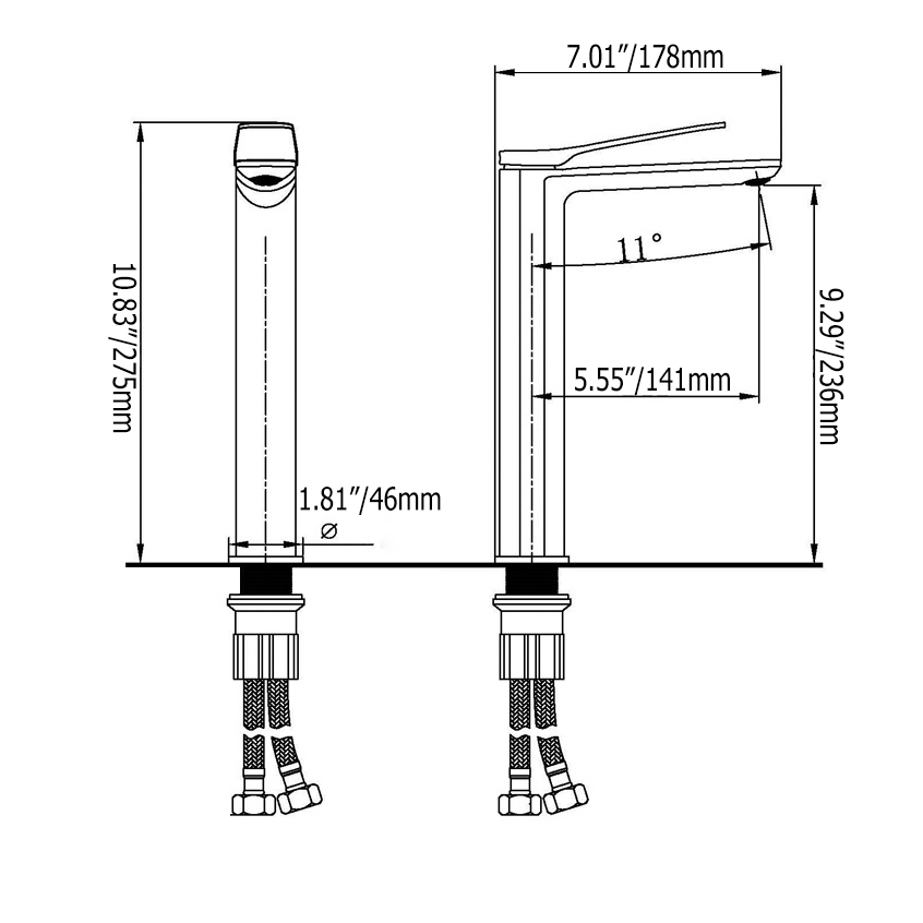 Torneira misturadora de lavatório alta Dewey Modern Stylish Monobloco de 1 alça em latão sólido preto fosco Imagem da janela