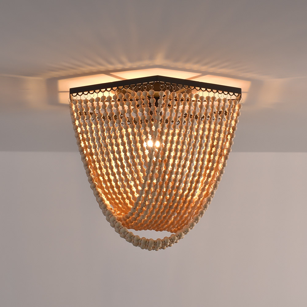 Dowa Farmhouse Cottage Plafonnier en bois avec cadre en métal 1 lumière Noir image de fenêtre