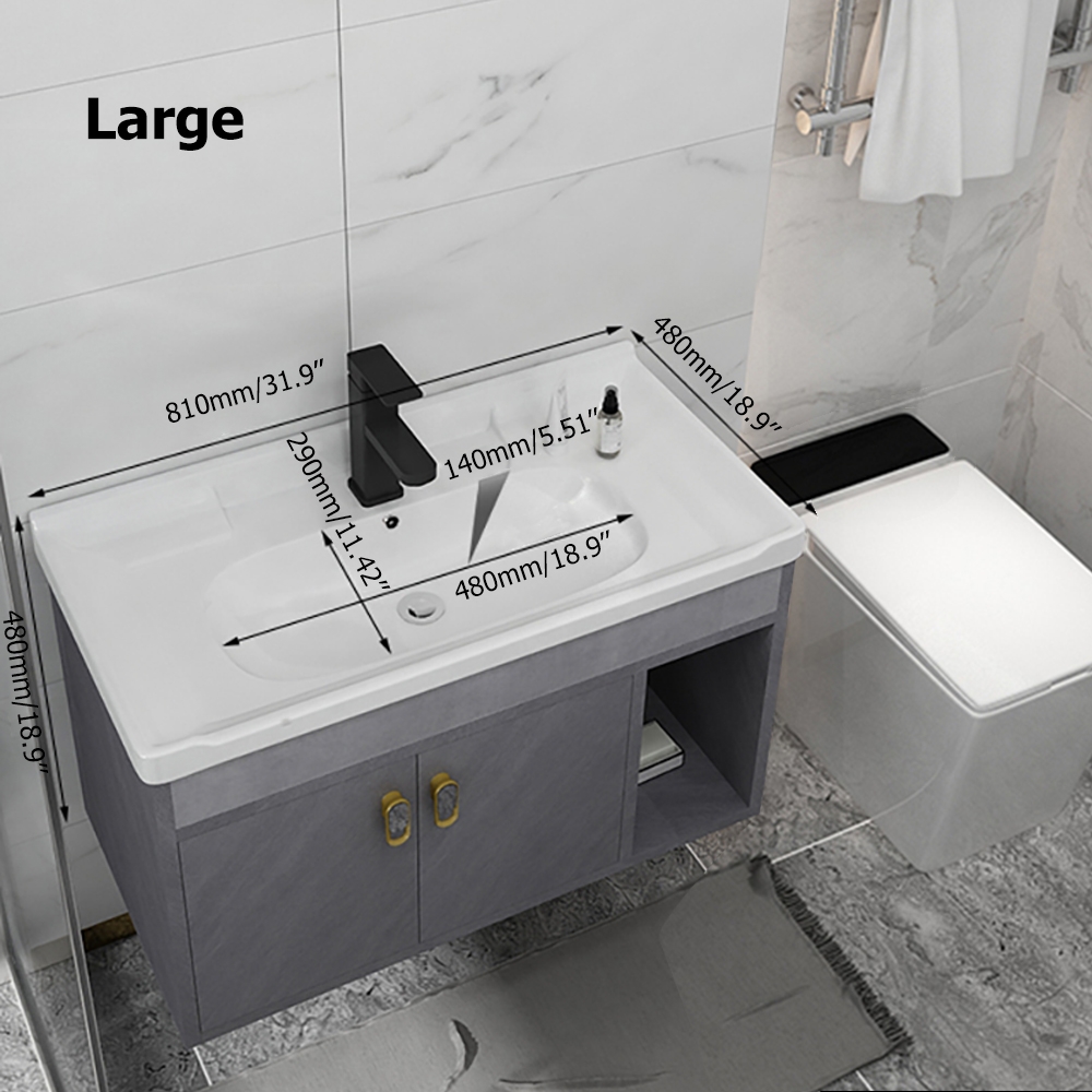 32" Gray Floating Single Vanity with Ceramic Top Bathroom Cabinet with Door window image