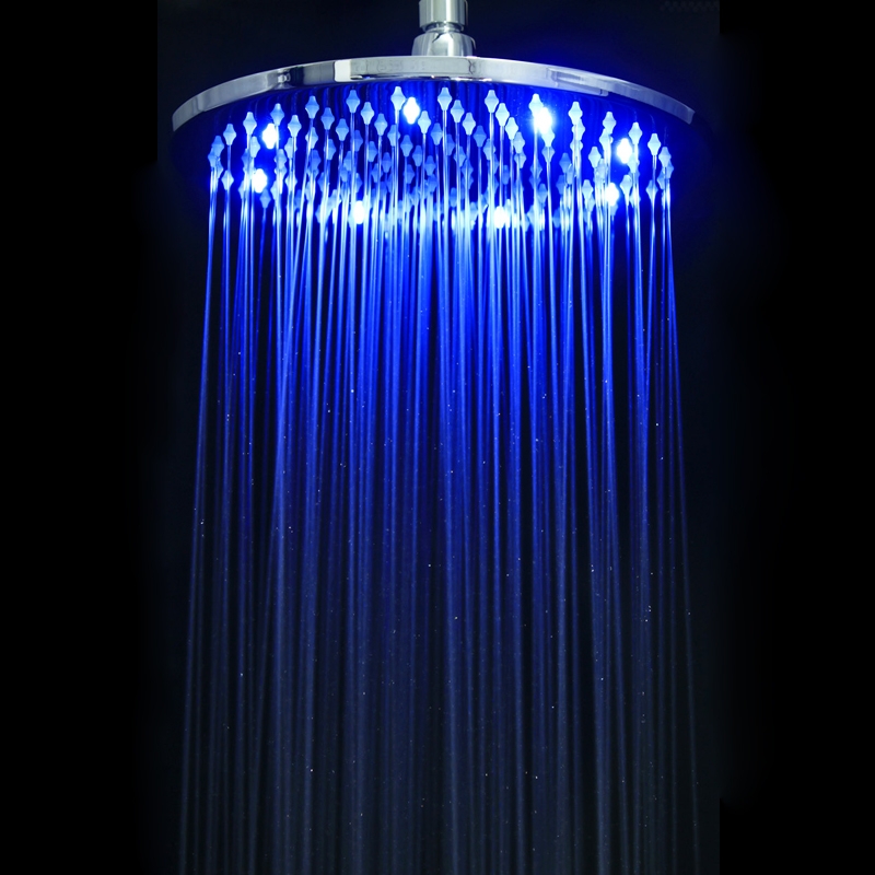 10 Inch Modern Round Brass LED Rain Showerhead in Polished Chrome Finish Solid Brass window image