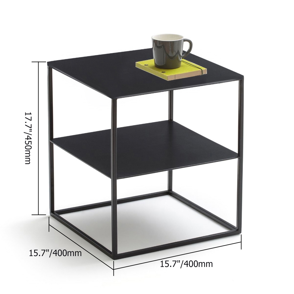 Modern 2-Tiered Black End Table with Storage Side Table Metal window image