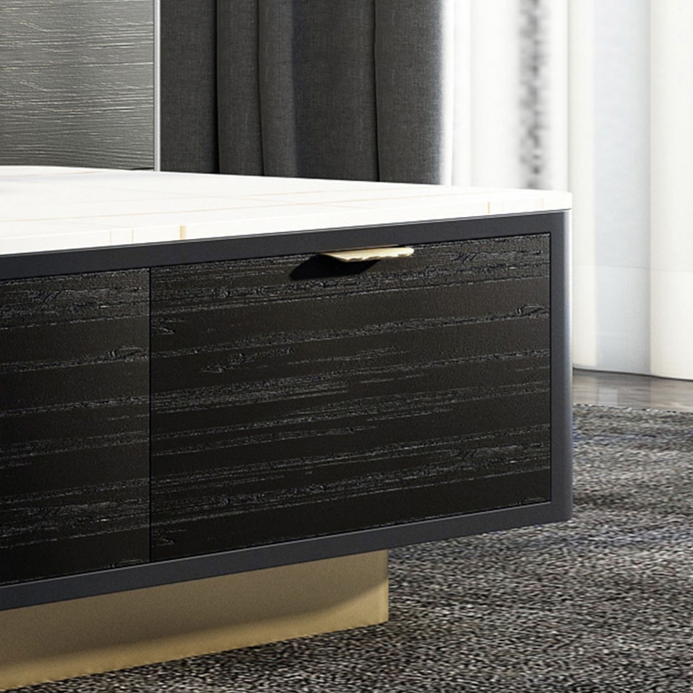 White Rectangular Coffee Table with Storage Sintered Stone 2-Drawer Accent Table window image