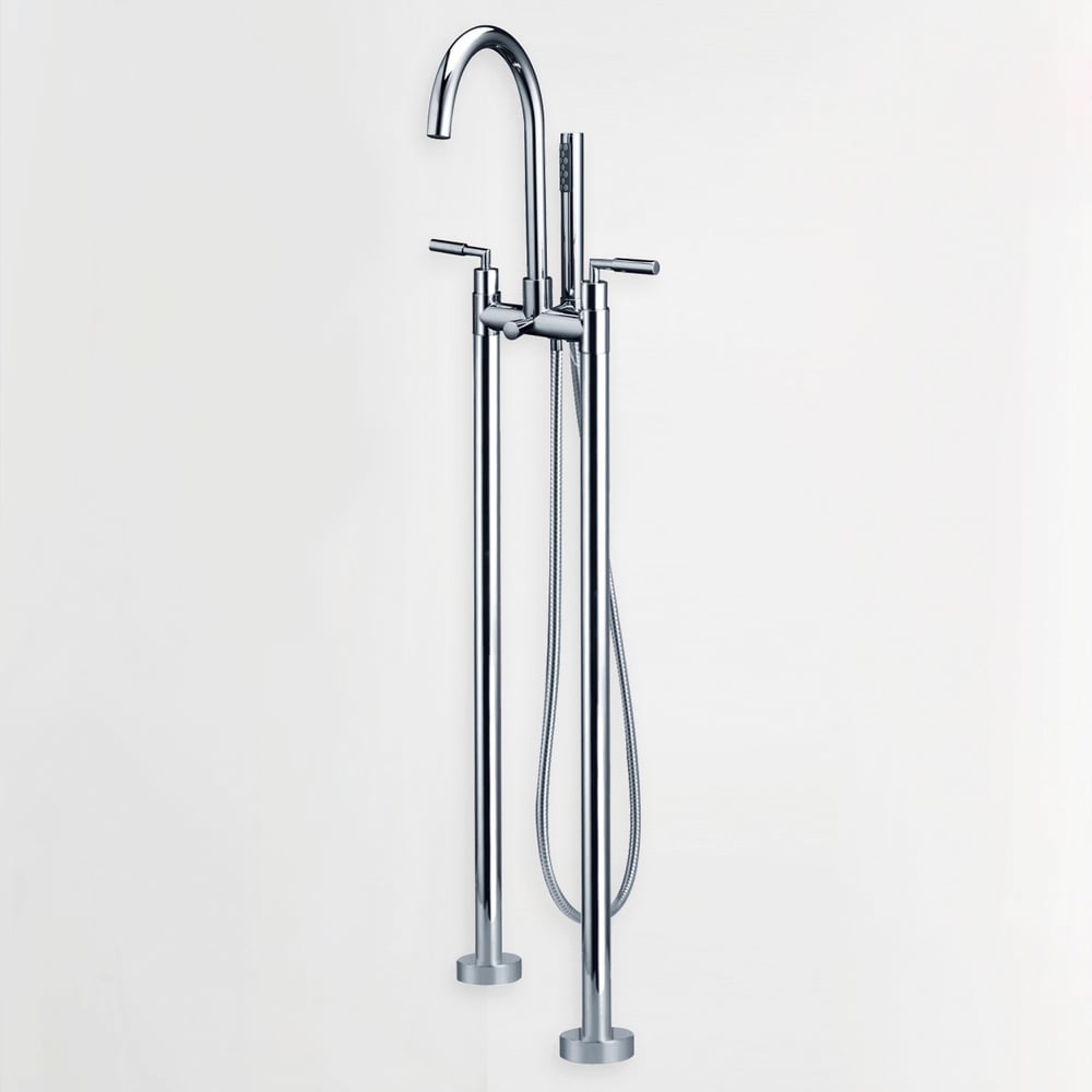 Stev Dual Lever Handle Floor Mounted Clawfoot Tub Filler Faucet in Polished Chrome Solid Brass window image