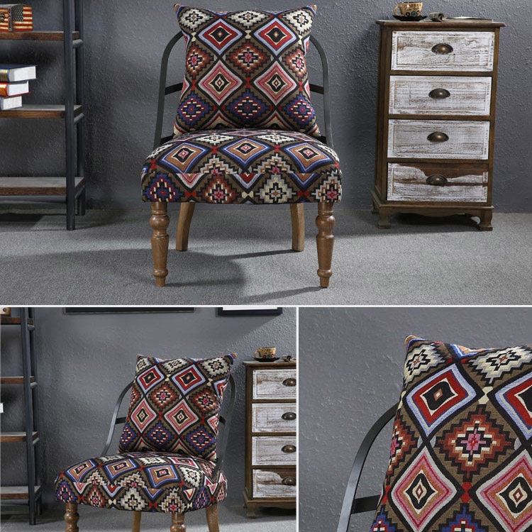 Retro Industrial Geometric Chair Armless Cocktail Chair Colorful Soft Fabric Slipper Chair with Back Pillow Style F window image