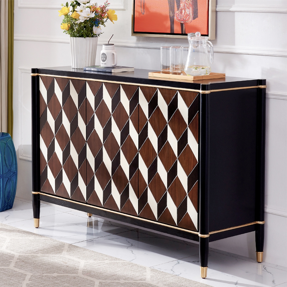 53" Nordic Black Sideboard Buffet Rectangular Cubic Patterns Surface Cabinet in Large window image