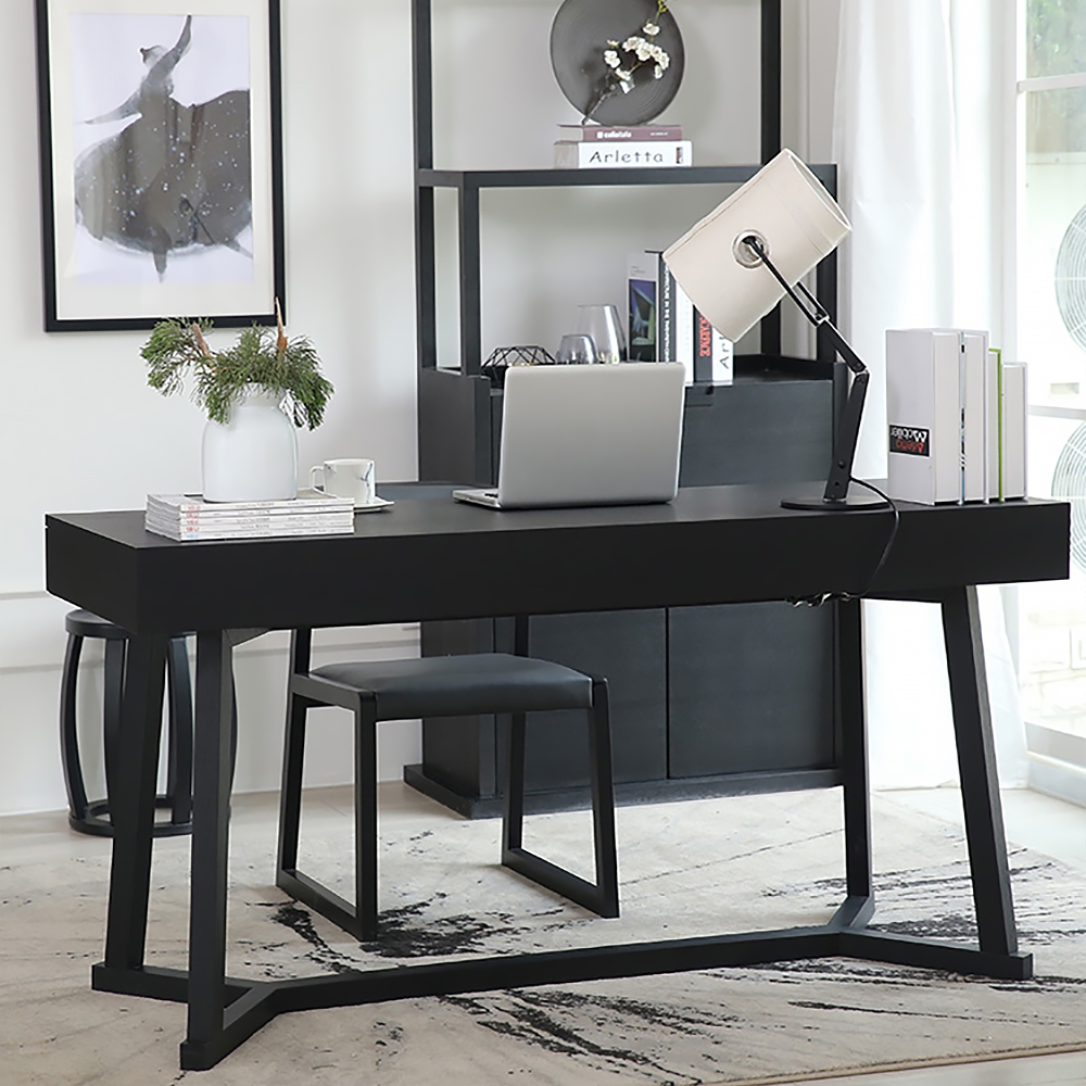 63" Black Rectangular Writing Desk Modern Computer Desk MDF window image