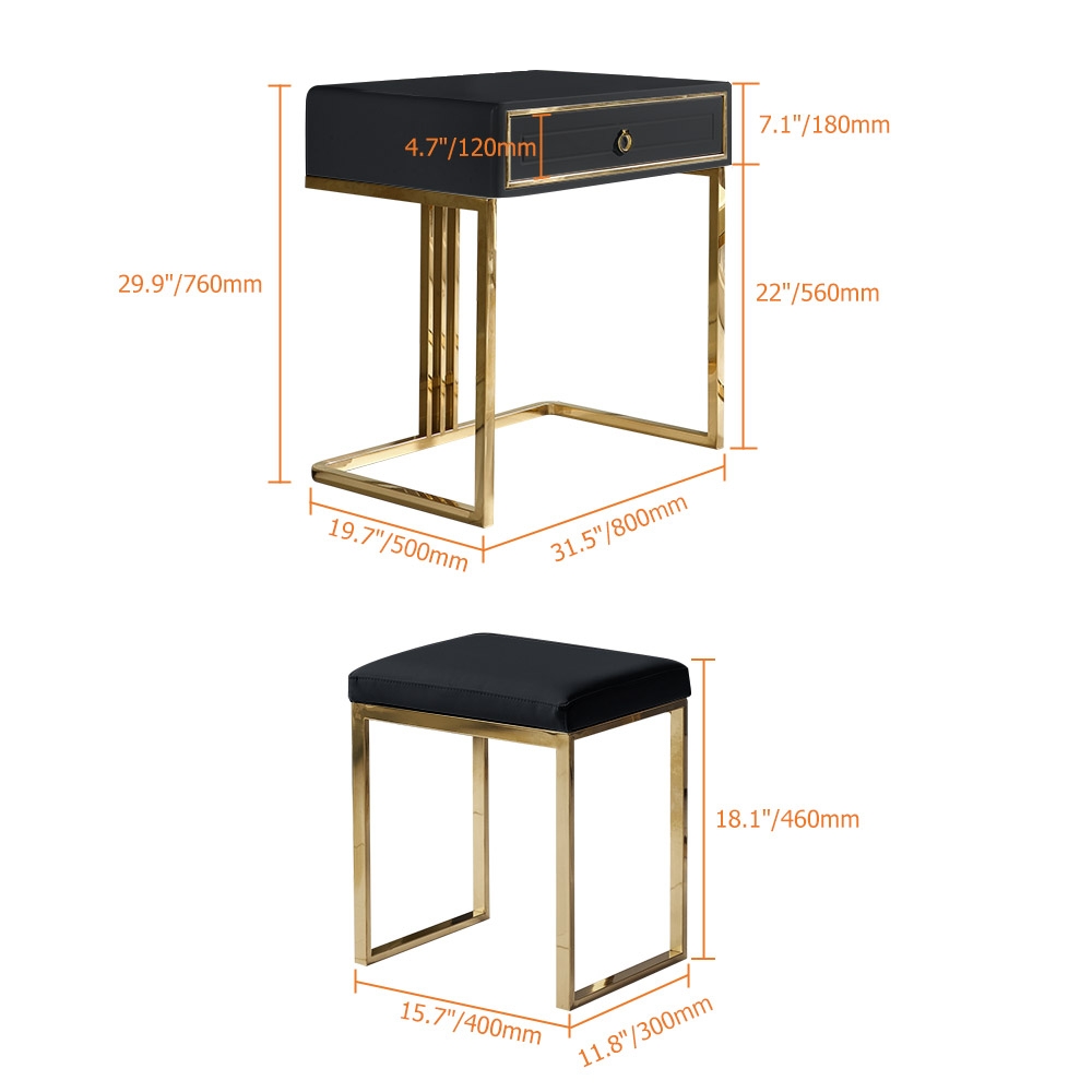 Bureau moderne laqué noir avec tiroir et tabouret, bureau d'ordinateur avec rangement image de fenêtre