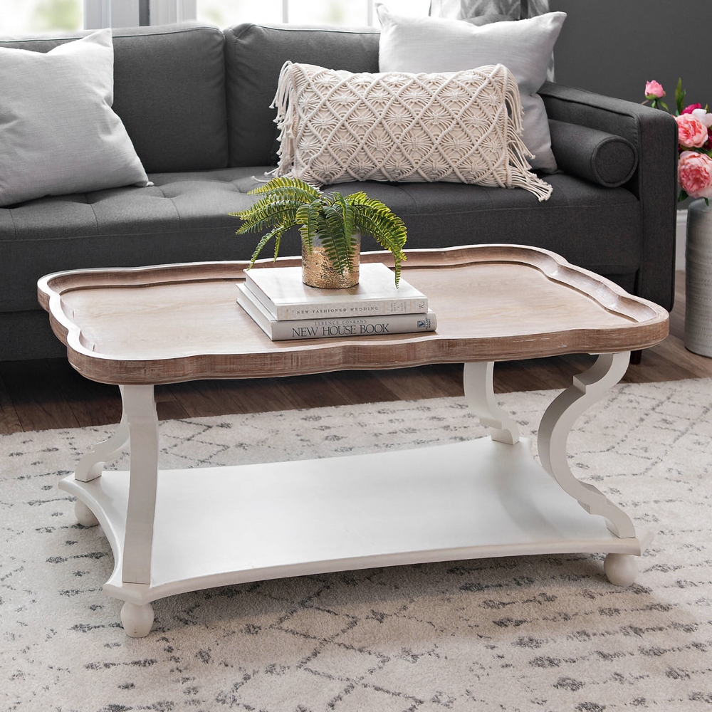 Rustic Retro Coffee Table with Storage Shelf Tray Top MDF window image