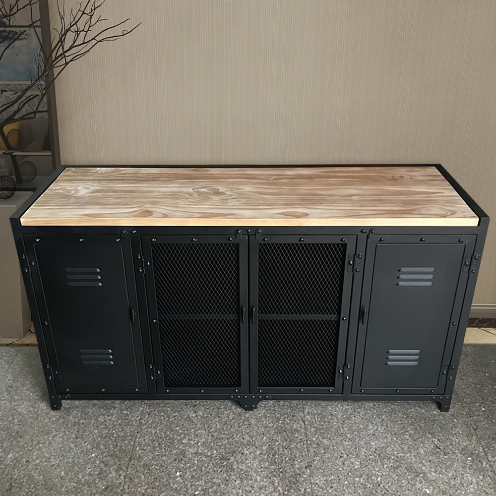 Industrial Black Sideboard Buffet Storage Cabinet Kitchen Storage Buffet with Doors&Shelf window image