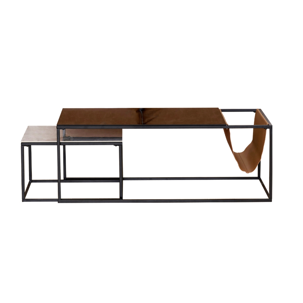 Modern Nesting Coffee Table with Storage 2-Piece Tempered Glass Tabletop window image