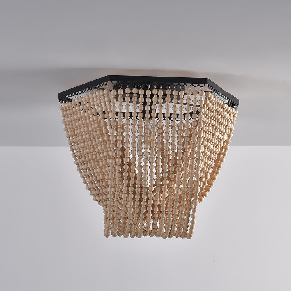 Dowa Farmhouse Cottage Plafonnier en bois avec cadre en métal 1 lumière Noir image de fenêtre