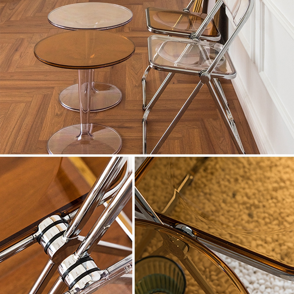 Moderne plastic klapstoel draagbare stoel bruine bijzetstoel Vensterafbeelding