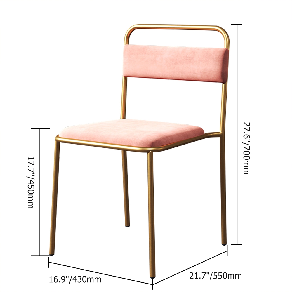 Modern Pink Upholstered Dining Chair Armless Dinging Chair Set of 2 in Gold window image