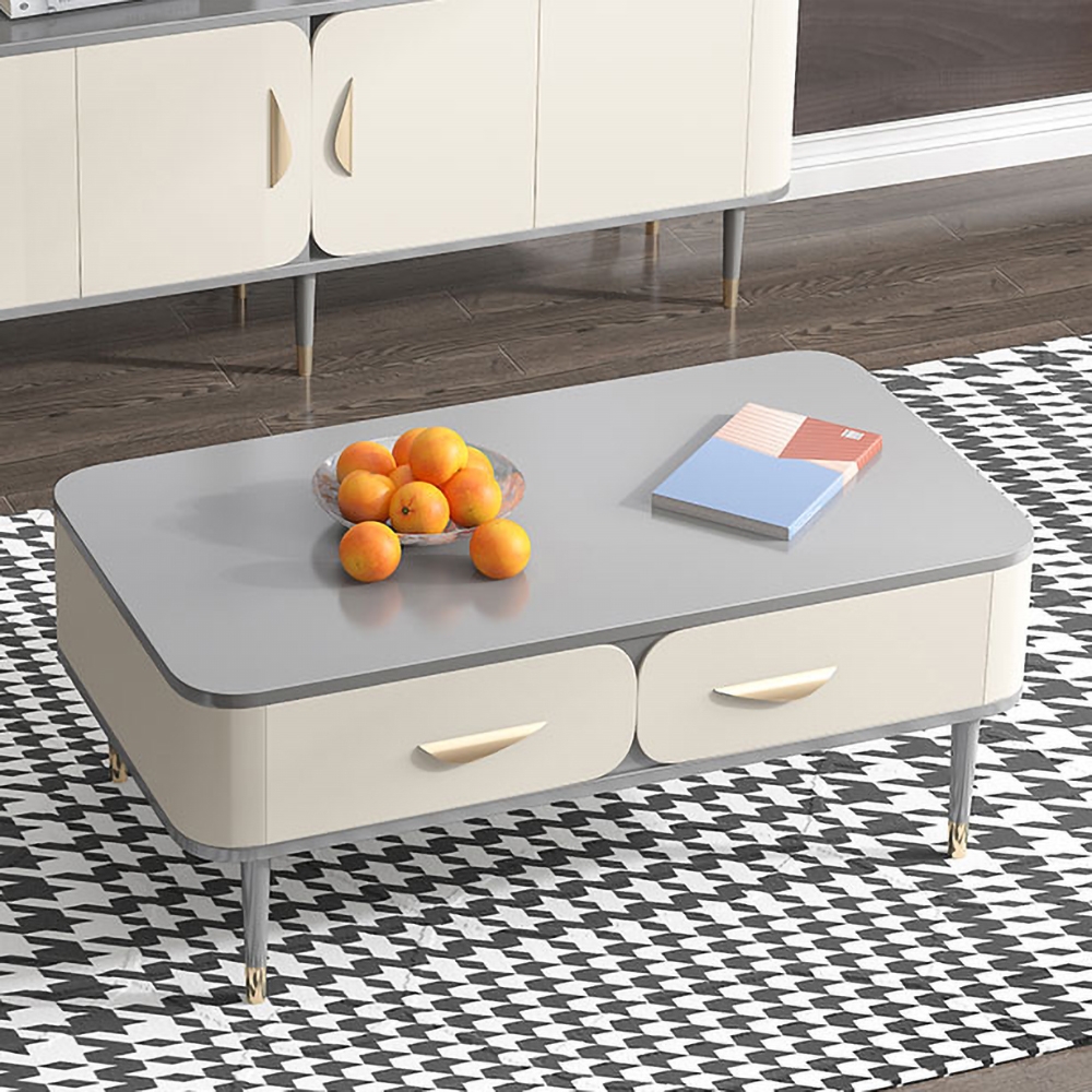 Modern White & Gray Coffee Table with Storage Rectangular Coffee Table with 4-Drawer window image