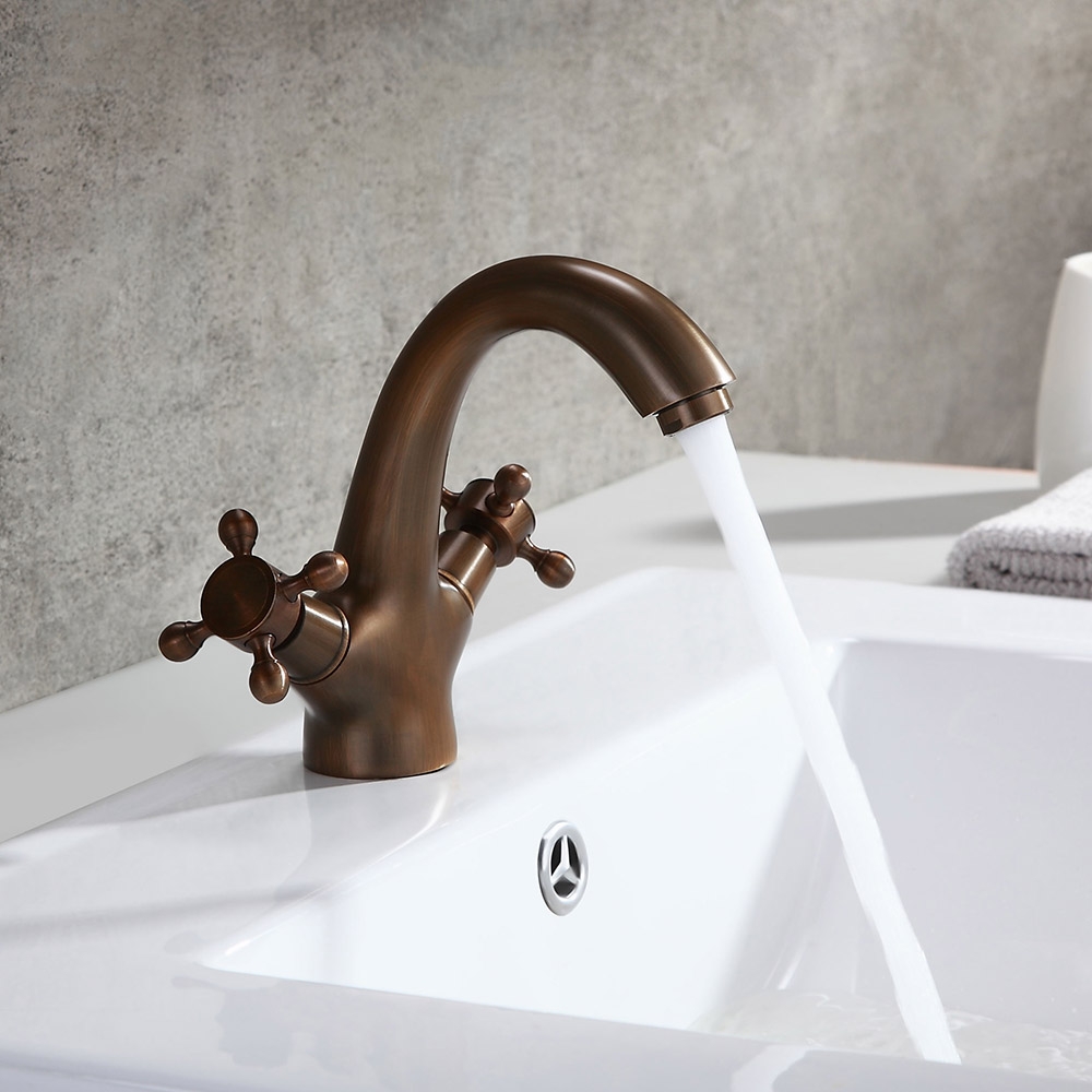 Suex Classique Bronze Monobloc Robinet Mitigeur de Lavabo de Salle de Bain Poignée Croisé en Laiton image de fenêtre