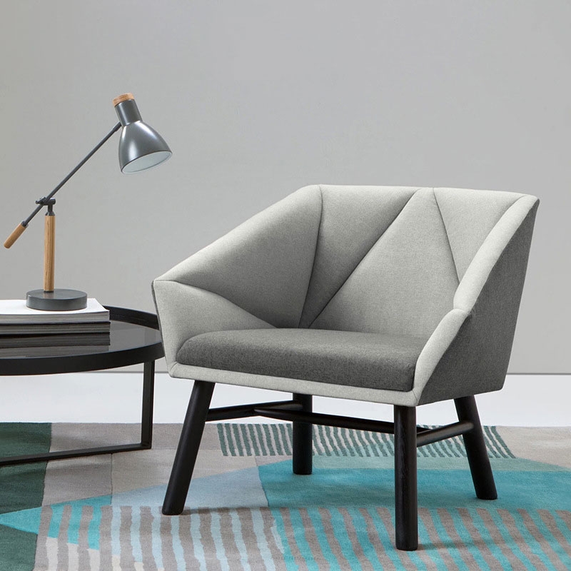 Modern Minimalist Gray Fabric Upholstered Accent Chair Geometric Armchair window image