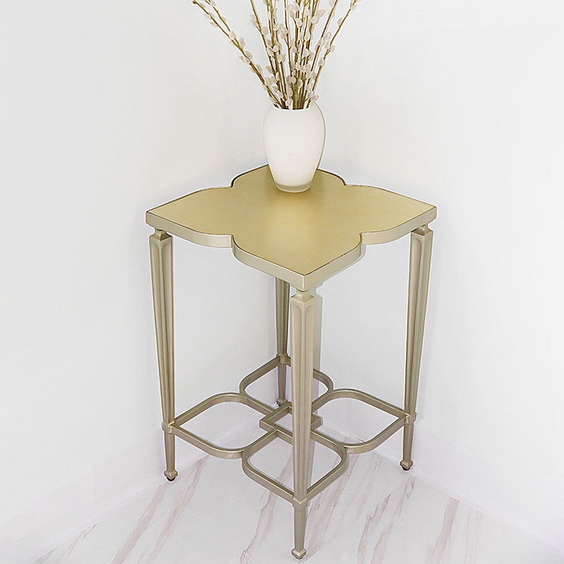 Vintage Wood and Metal Clover End Table Antique Side Table in Champagne window image