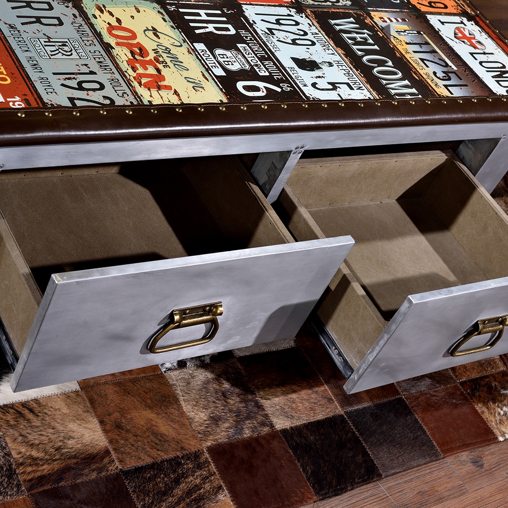Industrial Coffee Table with Drawers PU Accent Table