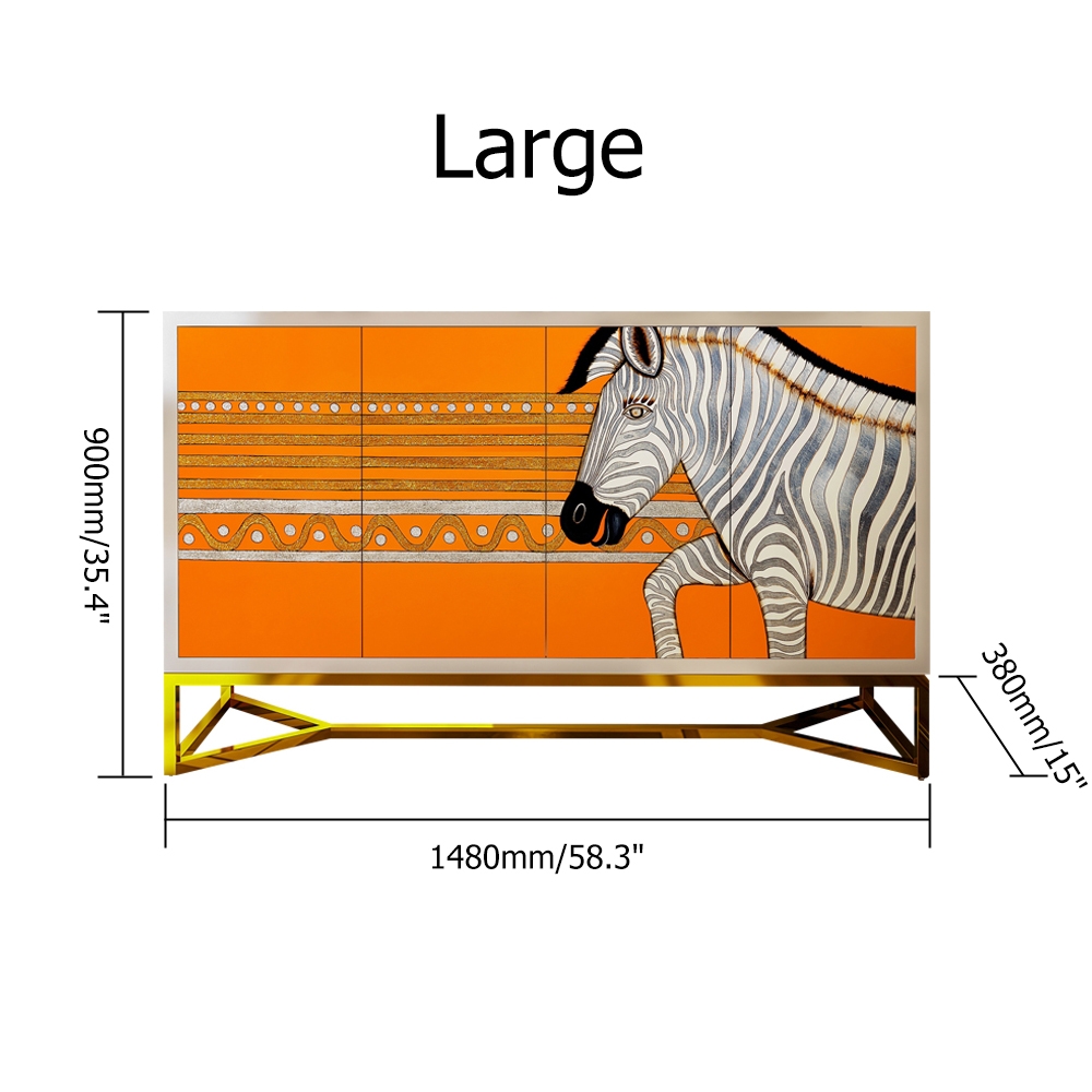 Modern Orange Sideboard Cabinet With Doors Hand-painted Entryway and Kitchen window image