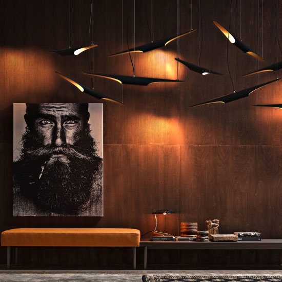 Fly Modern Freely Hanging Single Pendant Light 2-Light Finished in Black & Gold window image