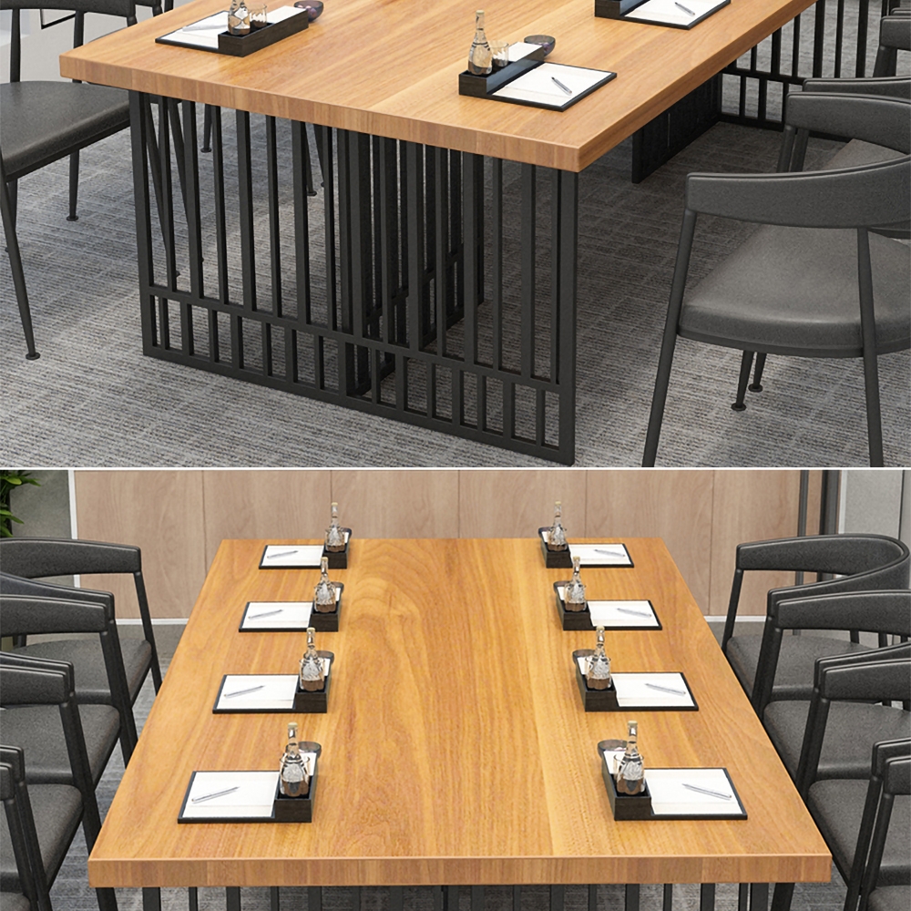 55" Solid Wood Writing Desk Rectangular Office Desk Metal Frame window image