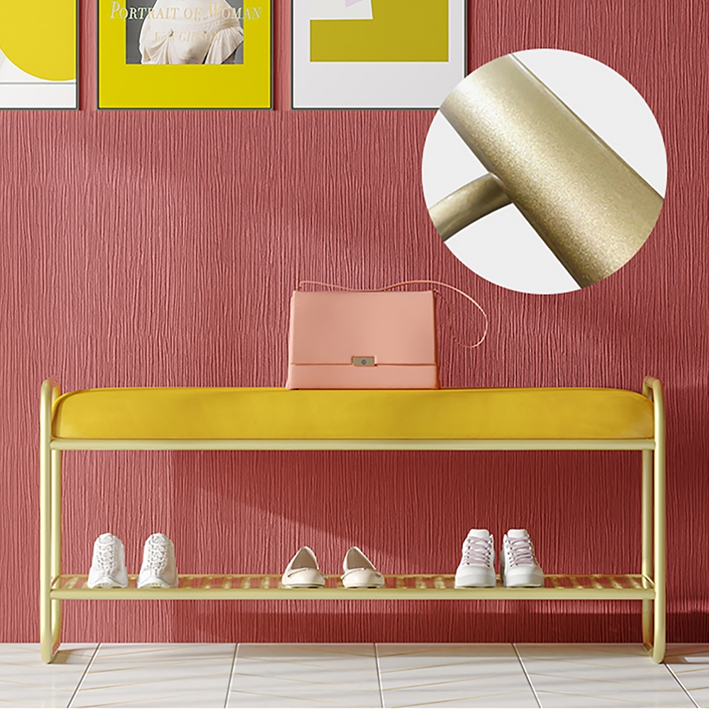 800mm Yellow Modern Velvet Upholstered Bench for Shoe Storage window image