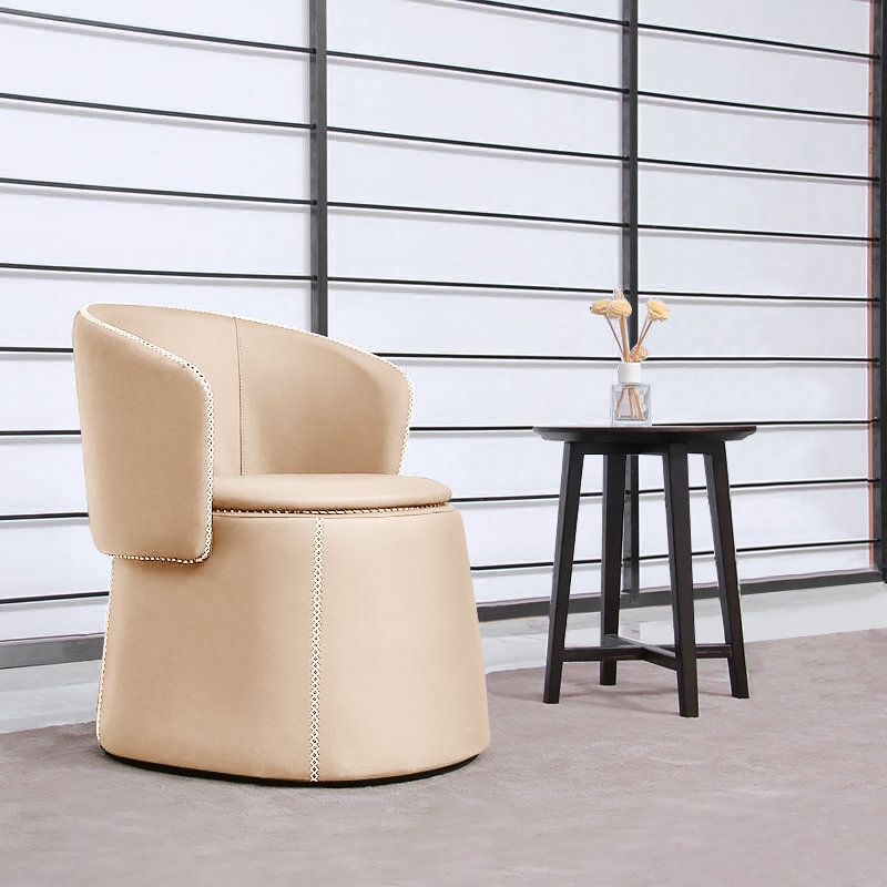Convertible Beige Faux Leather Accent Chair Upholstered Armchair with Storage Modern Ottoman window image