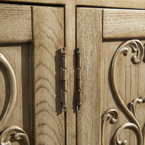 Rustic Marble Top Sideboard Cabinet Birch Carved Sideboard Buffet with 4 Doors & 2 Drawers in Oak