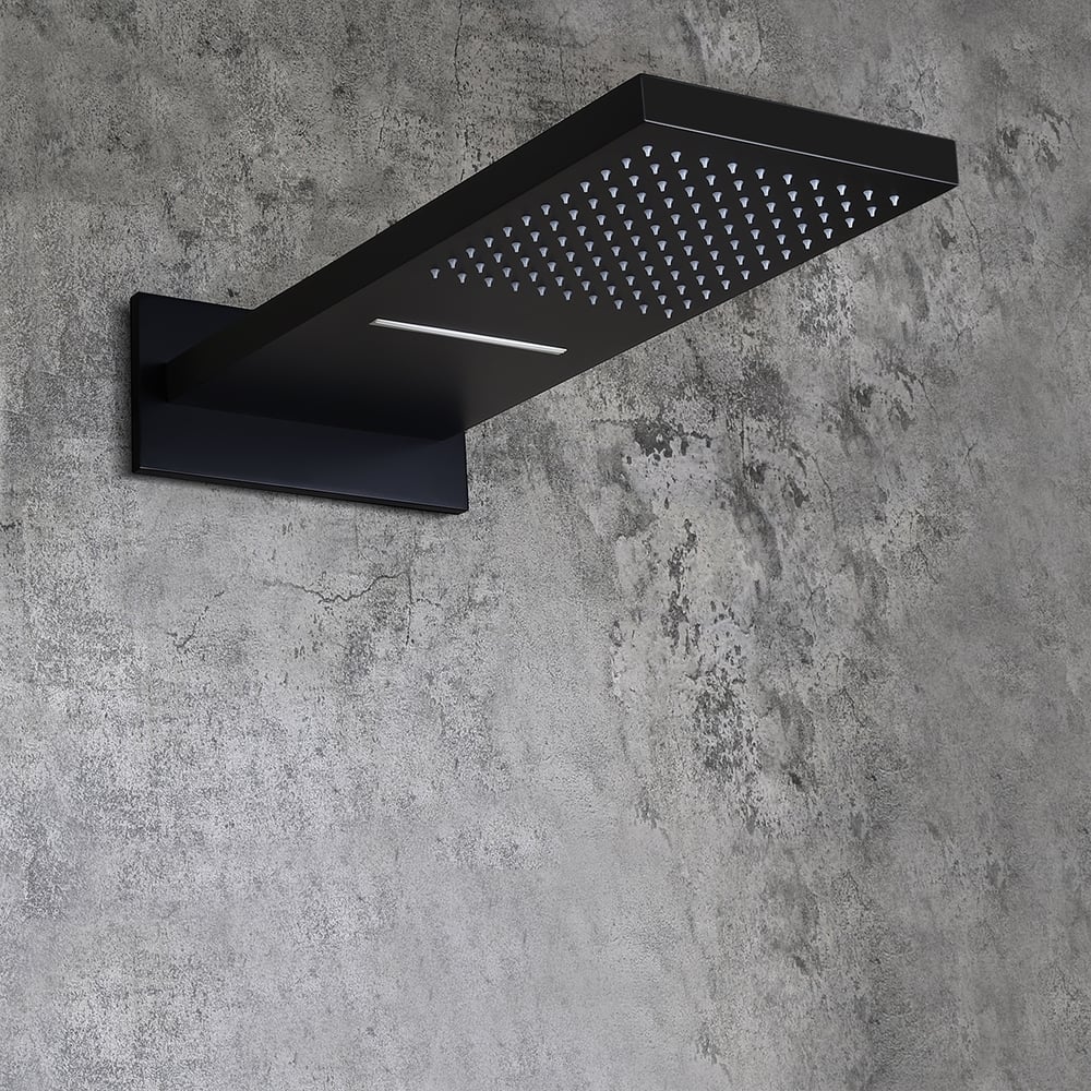 Modern Minimalist Wall Mounted 2-Function Rainfall & Waterfall Shower Head Matte Black window image