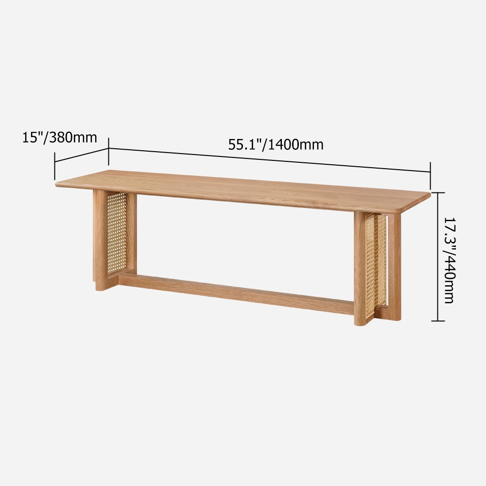Rustic Wooden Bench with Rattan Decor Entryway Bench window image