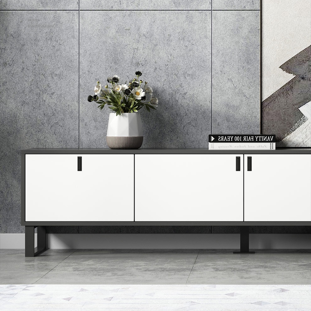 78" White & Gray TV Stand Minimalist Media Console with Doors & Drawers & Shelves window image