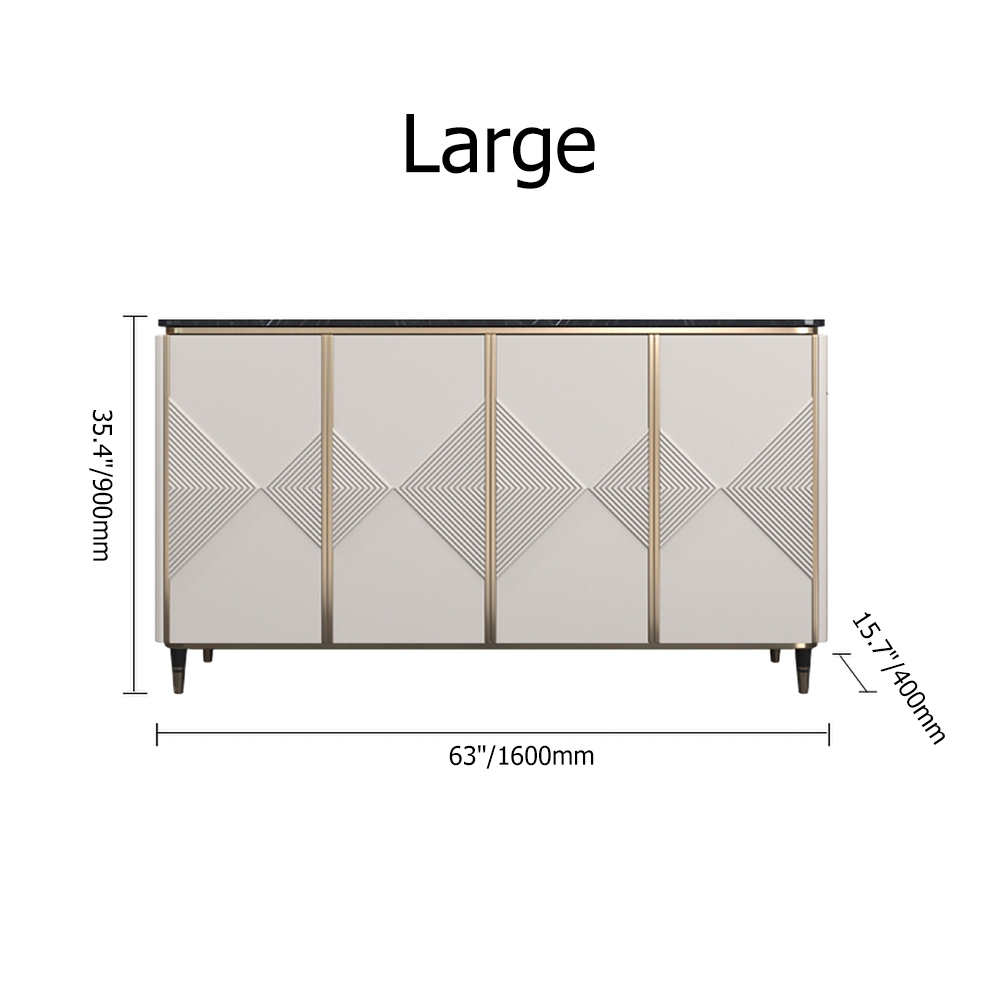 63" White Sideboard Buffet Black Faux Marble Top with Doors & Shelves Gold Finish in Large window image