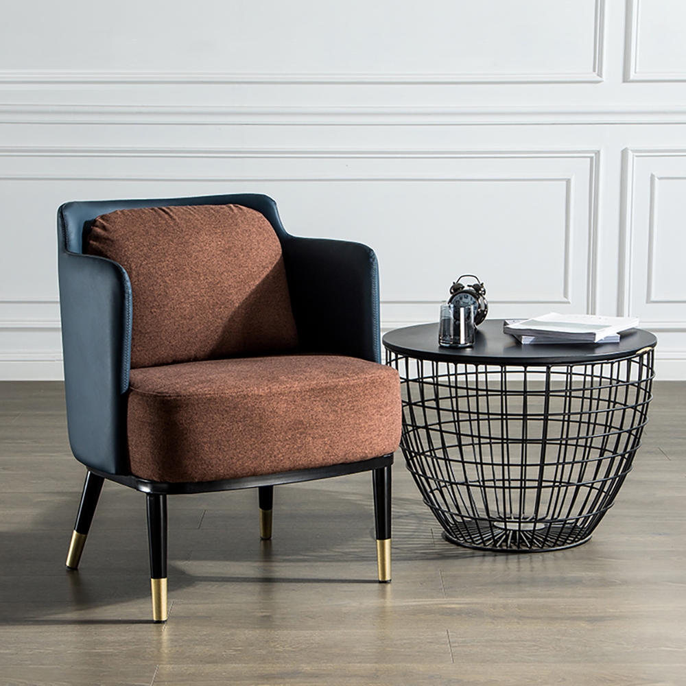 Mid-century Accent Chair Linen&PU Leather Upholstered in Gold&Black Legs window image