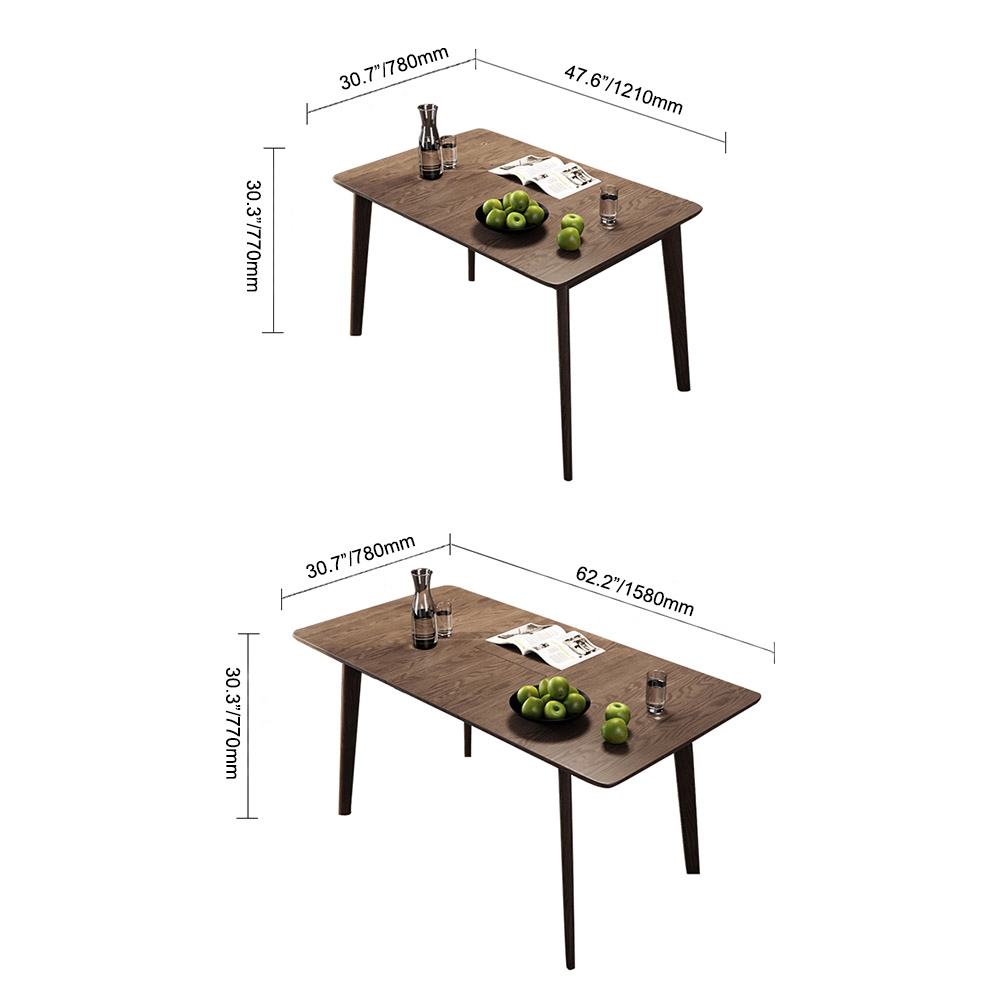 Modern Rectangular Extendable Dining Table Ash Wood Brown Dining Table 48" to 63" window image
