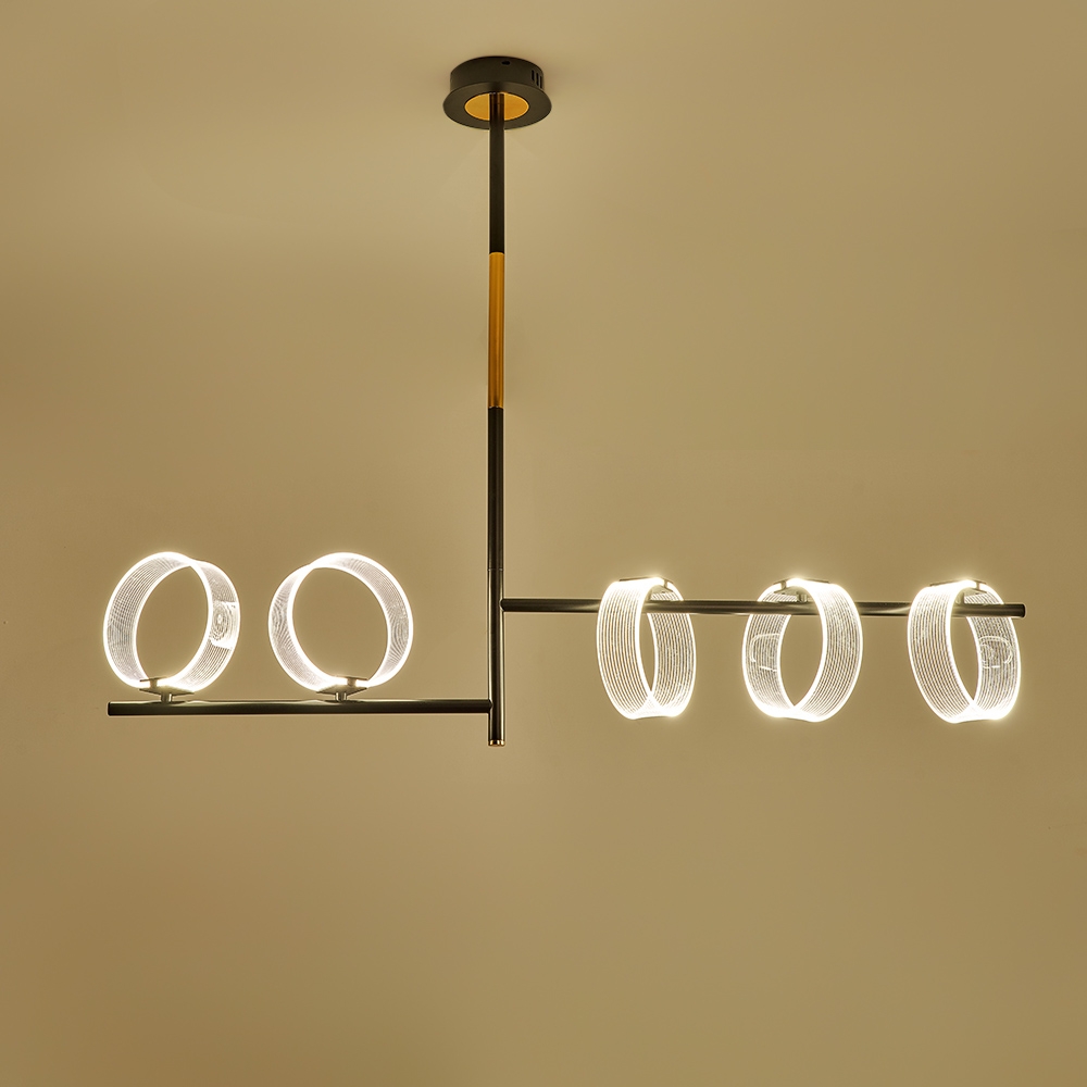 Linear LED Acrylic Island Pedant Light Black and Gold 5 Light Modern window image