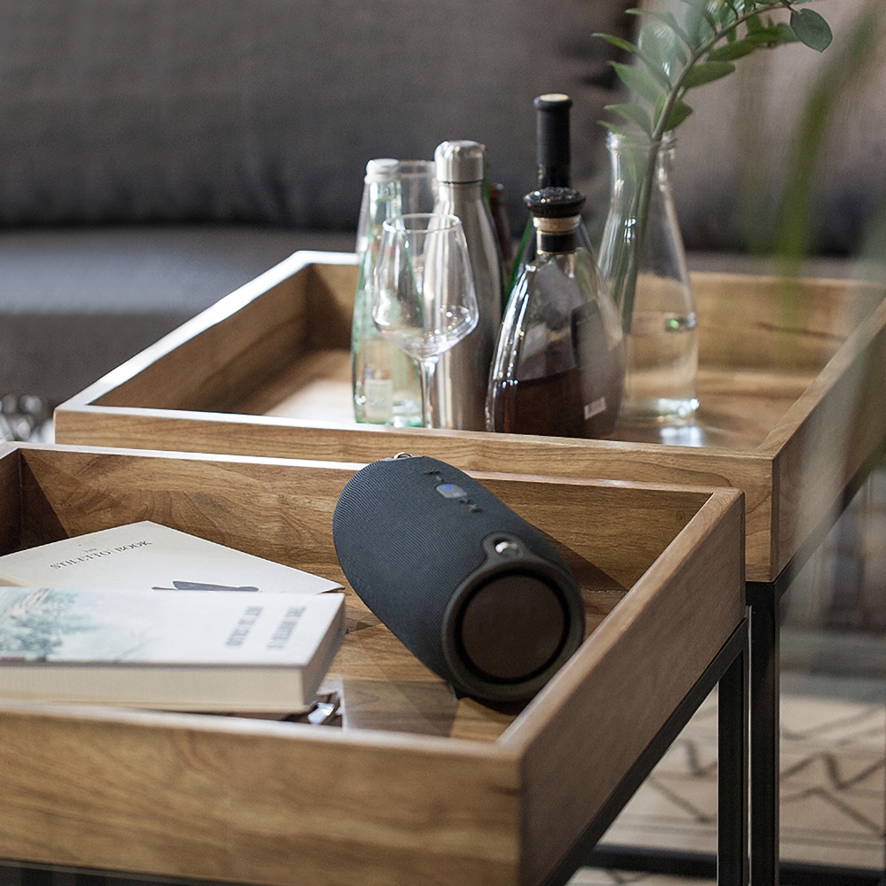 Rustic End Table Wood and Metal Side Table with Tray Top Industrial window image