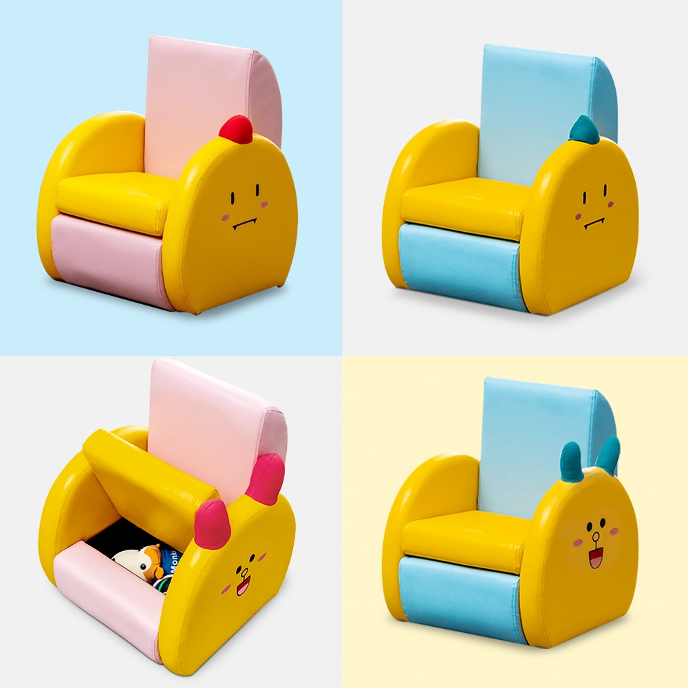 Foldable Kids Chair Yellow PU Leather Upholstery Storage Chair window image