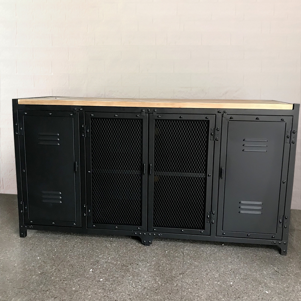Industrial Black Sideboard Buffet Storage Cabinet Kitchen Storage Buffet with Doors&Shelf window image