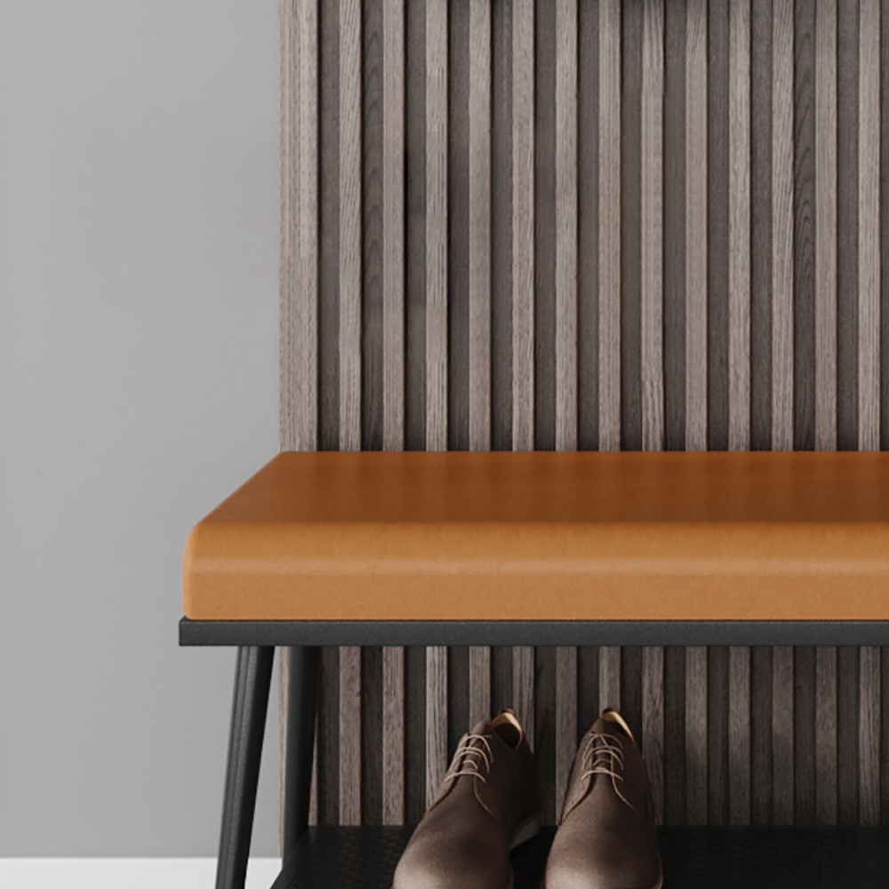 Contemporary Shoe Storage Bench with Shelf & 2 Drawers in Ginger Yellow window image