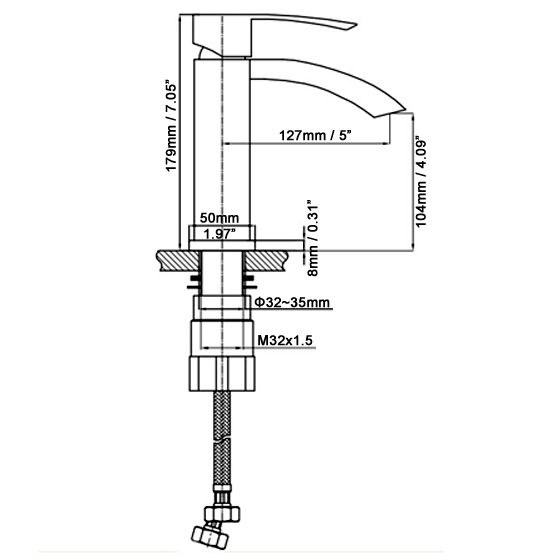 Ridge Waterfall Angled Spout Single Hole Bathroom Sink Faucet Solid Brass 1-Handle in Chrome Finish window image