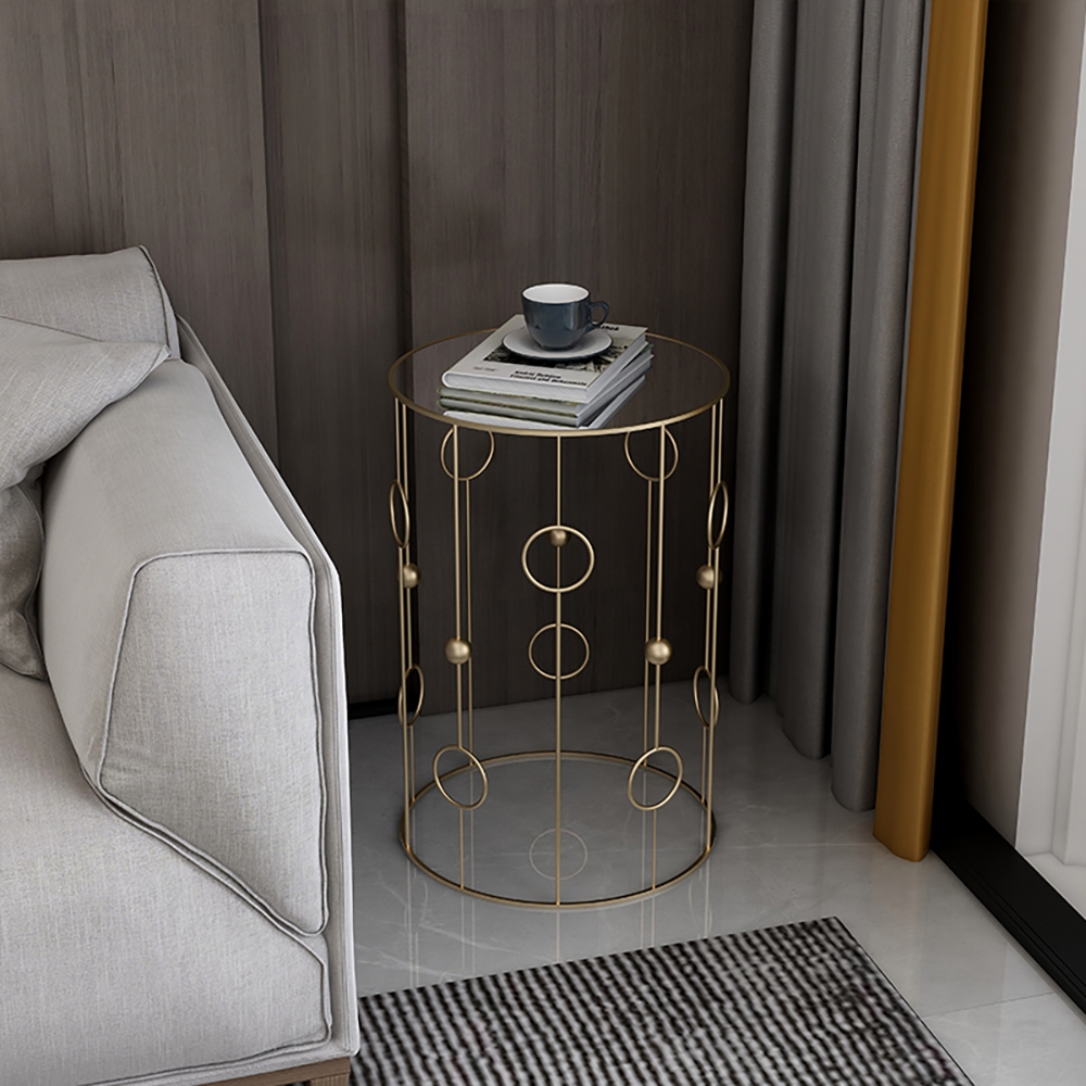 3-Piece Modern End Table Set with Glass Top Metal Frame Side Table Set window image